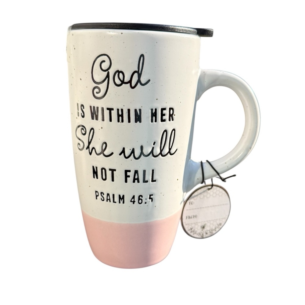 God is within her, she will not fall inspirational mug with topper NEW - Picture 2 of 6